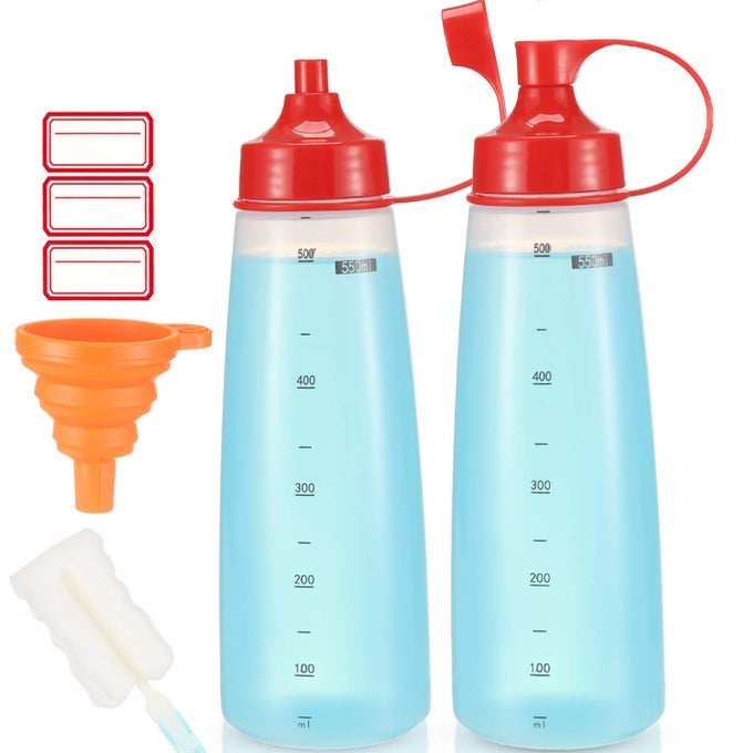 CONDIMENT SQUEEZE BOTTLE FOR SAUCES WIDE MOUTH PLASTIC SQUEEZE BOTTLES FOR CONDIMENTS PAINT KETCHUP MUSTARD OIL RESIN BAKING CAKE DECORATING CLEANING BPA FREEFOOD GRADE 19 OZ 2 COUNT