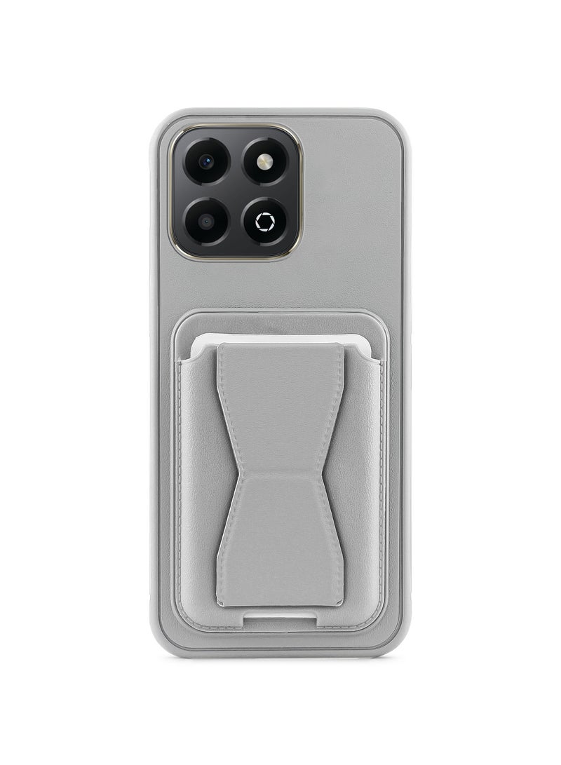 Leather back cover with card wallet Foldable Shockpoof Case compatible with honor X5B/X5B Plus (Grey) 