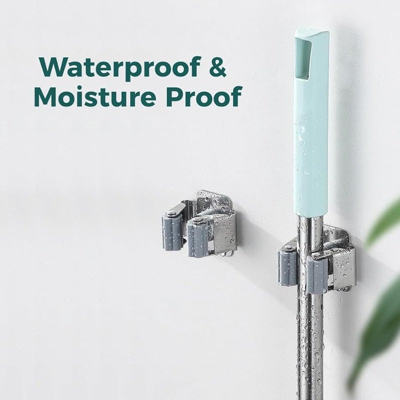 Stainless Steel Mop Broom Holder 10 Pack Wall Mounted Hooks With Easy Roller System - Image 3