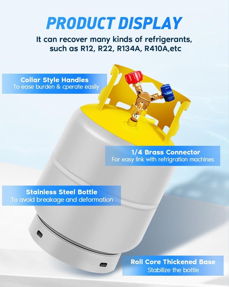 FAHKNS 30 LB Refrigerant Recovery Tank for R12, R22, R134A, R410A Reusable Recovery Cylinder Tank 1/4 SAE Y-Valve Recovery Can Without Float Switch for Tank AC Freon Recovery Tank Cylinder Tank - Image 3