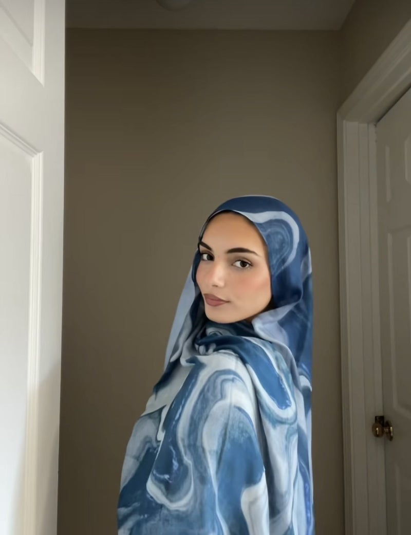 شال نسائي أنيق من الساتان البوليستر بتصميم عرقي - نقش زهري مائي، خفيف الوزن لجميع الفصول