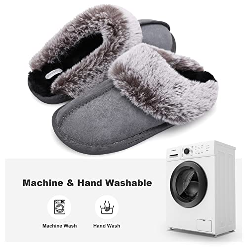 Besroad Fuzzy Fluffy House Slippers for Women Cozy Memory Foam Plush Furry Bedroom Slippers Grey 8-9 - Image 4