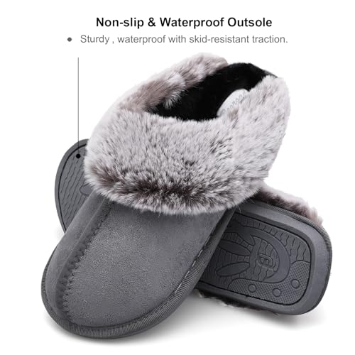 Besroad Fuzzy Fluffy House Slippers for Women Cozy Memory Foam Plush Furry Bedroom Slippers Grey 8-9 - Image 5