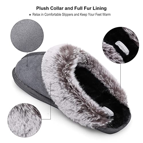 Besroad Fuzzy Fluffy House Slippers for Women Cozy Memory Foam Plush Furry Bedroom Slippers Grey 8-9 - Image 3