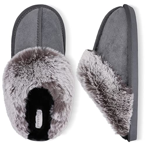 Besroad Fuzzy Fluffy House Slippers for Women Cozy Memory Foam Plush Furry Bedroom Slippers Grey 8-9 - Image 1