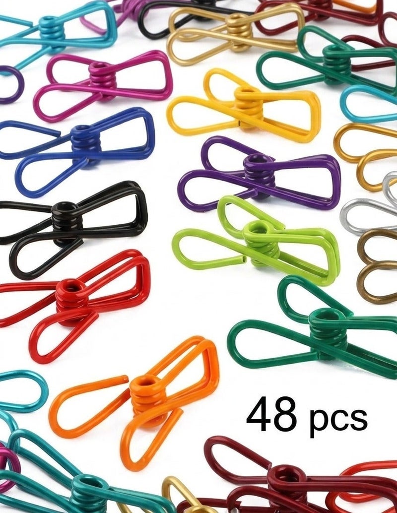 Small, multi-colored metal clips — strong and durable for organizing papers, files, and everyday use at home and the office; suitable for all tasks and in cheerful colors - 48 pieces - Image 1