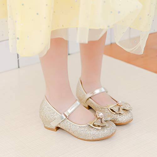Furdeour Girls Flats Shoes Size 1 Gold Party High Heels for Little Flower Girls Cosplay Wedding Princess(2701Gold 1) - Image 2