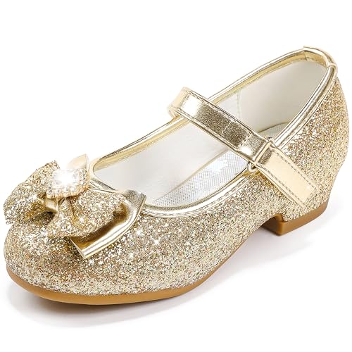 Furdeour Girls Flats Shoes Size 1 Gold Party High Heels for Little Flower Girls Cosplay Wedding Princess(2701Gold 1) - Image 1