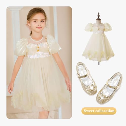 Furdeour Girls Flats Shoes Size 1 Gold Party High Heels for Little Flower Girls Cosplay Wedding Princess(2701Gold 1) - Image 3