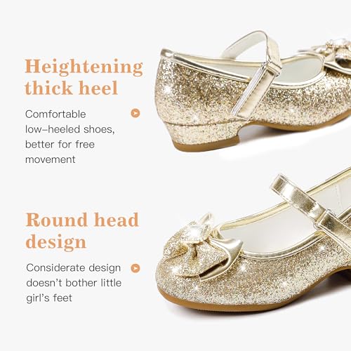 Furdeour Girls Flats Shoes Size 1 Gold Party High Heels for Little Flower Girls Cosplay Wedding Princess(2701Gold 1) - Image 4