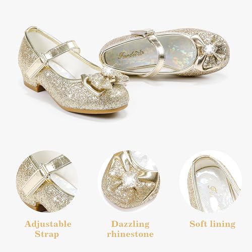 Furdeour Girls Flats Shoes Size 1 Gold Party High Heels for Little Flower Girls Cosplay Wedding Princess(2701Gold 1) - Image 5