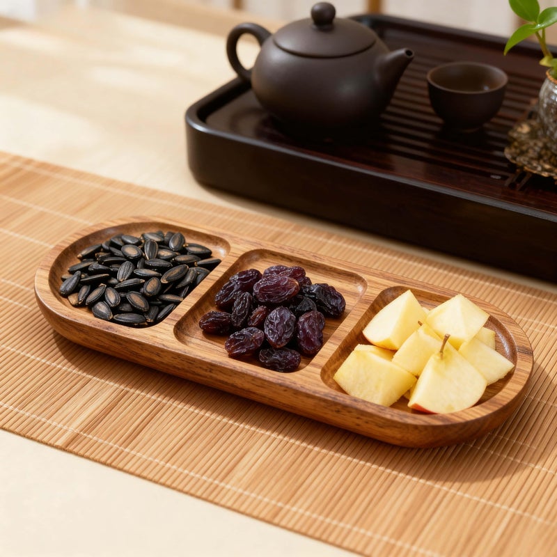 Acacia Wood Snack Tray with Divided Plates 1pc for Cheese Nuts Fruits - Image 2