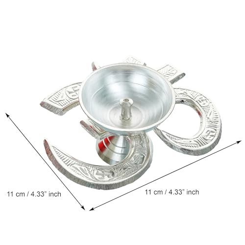 Webelkart Antique Om Silver Akhand Diya with Velvet Box for Pooja Decor | Diya for Diwali| Oil Lamp for Home( 4.5" Inches) - Image 4