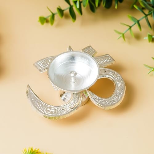 Webelkart Antique Om Silver Akhand Diya with Velvet Box for Pooja Decor | Diya for Diwali| Oil Lamp for Home( 4.5" Inches) - Image 3