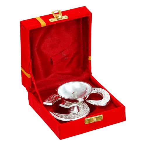 Webelkart Antique Om Silver Akhand Diya with Velvet Box for Pooja Decor | Diya for Diwali| Oil Lamp for Home( 4.5" Inches) - Image 5