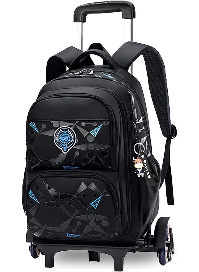 Yoawllty Trolley School Bag for Boys, Rolling School Backpack With 6 Wheels, Side-Opening Waterproof School Bag For 15.6inch Laptop, School and Travel(Black)  - Image 1