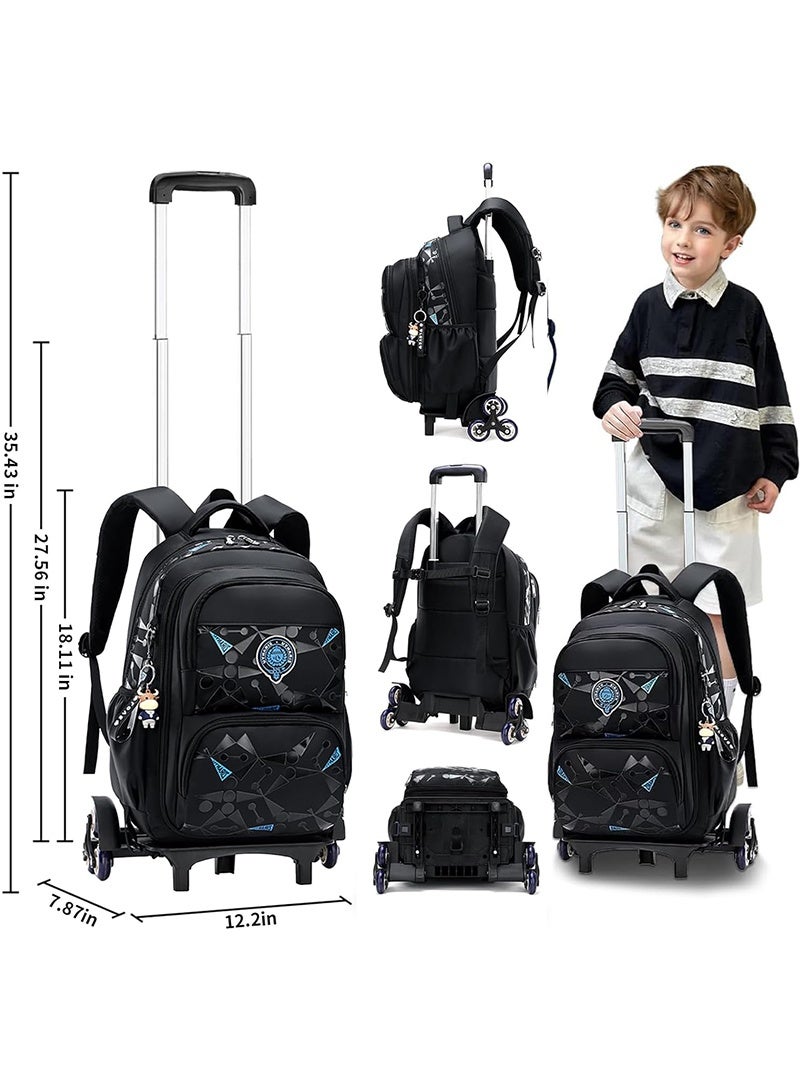 Yoawllty Trolley School Bag for Boys, Rolling School Backpack With 6 Wheels, Side-Opening Waterproof School Bag For 15.6inch Laptop, School and Travel(Black)  - Image 2