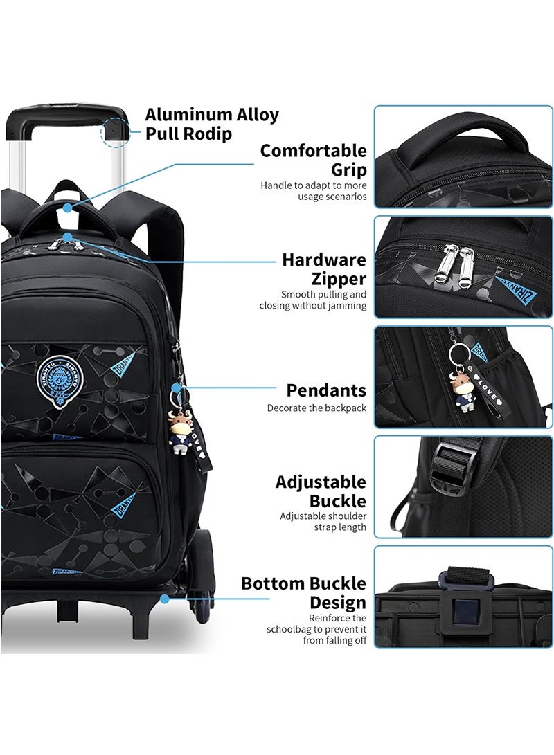 Yoawllty Trolley School Bag for Boys, Rolling School Backpack With 6 Wheels, Side-Opening Waterproof School Bag For 15.6inch Laptop, School and Travel(Black)  - Image 3