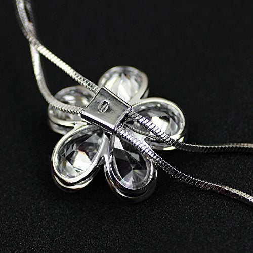 Merdia Flower Shape Created Crystal and Simulated Pearl Pendant Long Chain Sweater Necklace for Women - Image 4