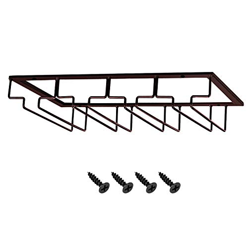 MOCOUM Wine Glasses Rack Under Cabinet Stemware Rack, Wine Glass Hanger Rack Wire Wine Glass Holder Storage Hanger for Cabinet Kitchen Bar (Brown, 4 Rows 1 Pack) - Image 2