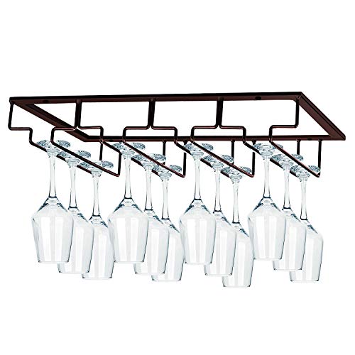 MOCOUM Wine Glasses Rack Under Cabinet Stemware Rack, Wine Glass Hanger Rack Wire Wine Glass Holder Storage Hanger for Cabinet Kitchen Bar (Brown, 4 Rows 1 Pack) - Image 1