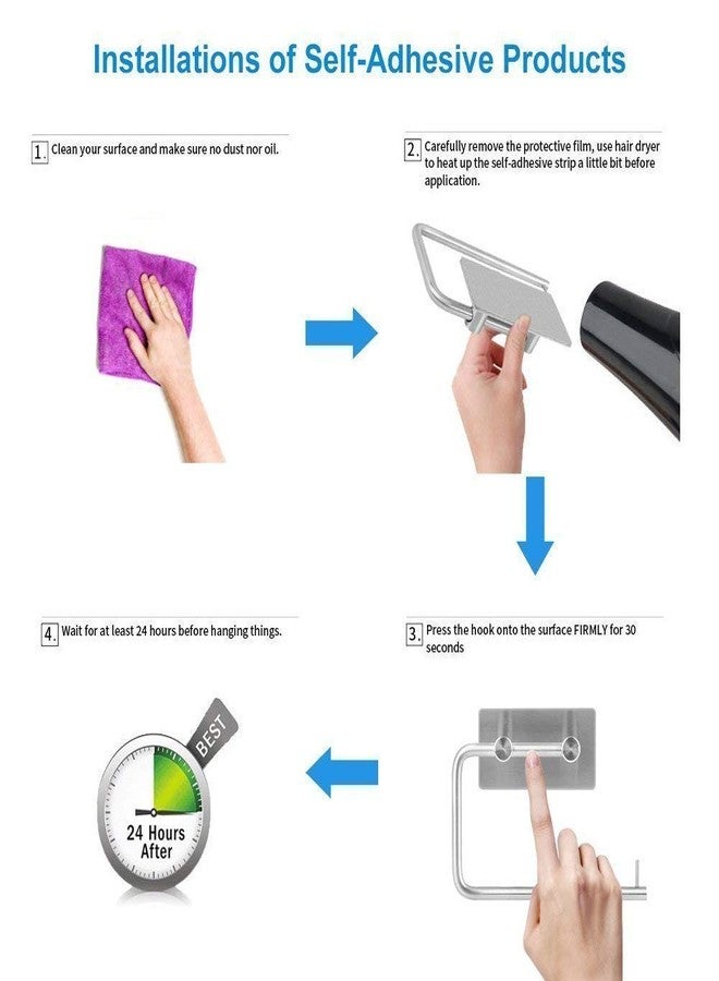 Fdit Self-Adhesive Toilet Paper Holder, Stainless Steel, Wall-Mounted, Silver, 10.5x3x14.5cm - Image 5