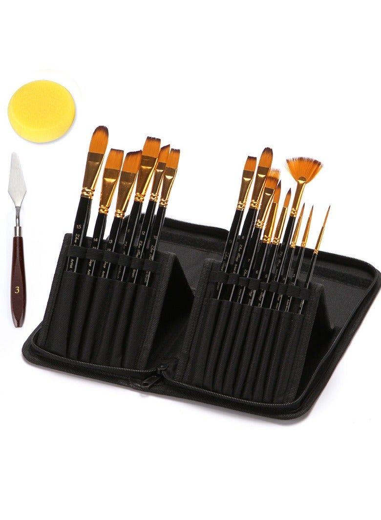 16-Piece Multipurpose Paint Brush Set With Storage Case And Palette Knife Pearl Black - Image 1