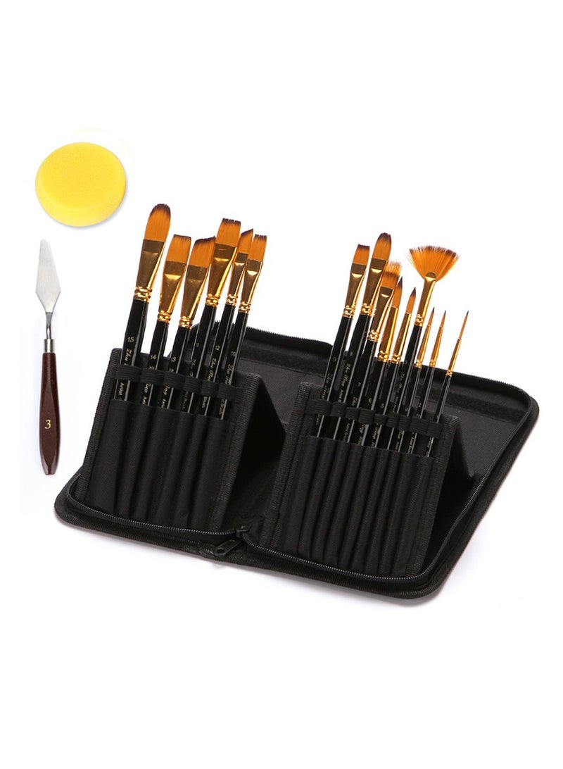 16-Piece Multipurpose Paint Brush Set With Storage Case And Palette Knife Pearl Black - Image 2