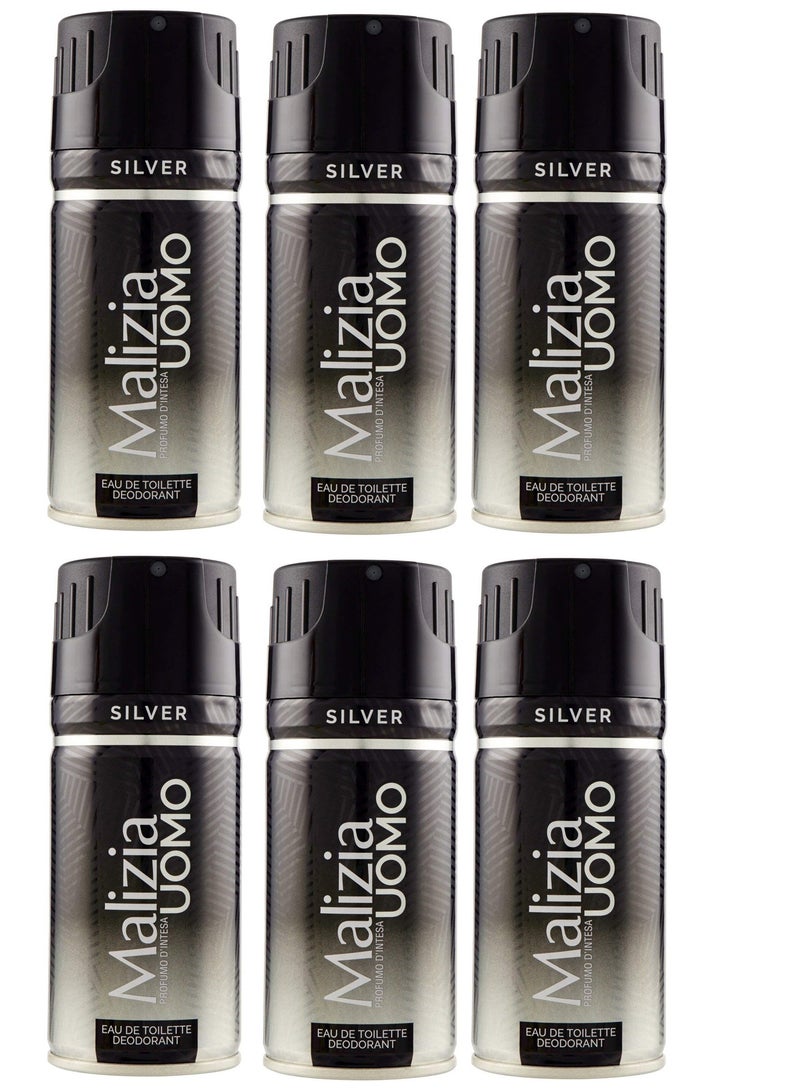 Malizia Silver Deodorant Body Spray 150ml (Pack of 6) - Image 1