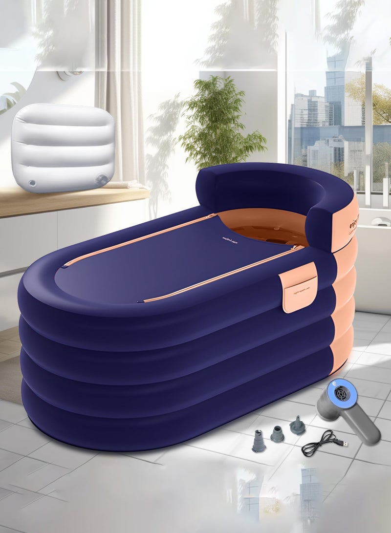 Arabest Inflatable Bathtub Adult 63'' Portable Blow Up Bath Tubs with Cordless Air Pump, Ideal for Hot Ice Bath, Quick Drain Design with 9'10'' Long Hose, Phone Pocket, Water Cushion (Orange) - Image 1