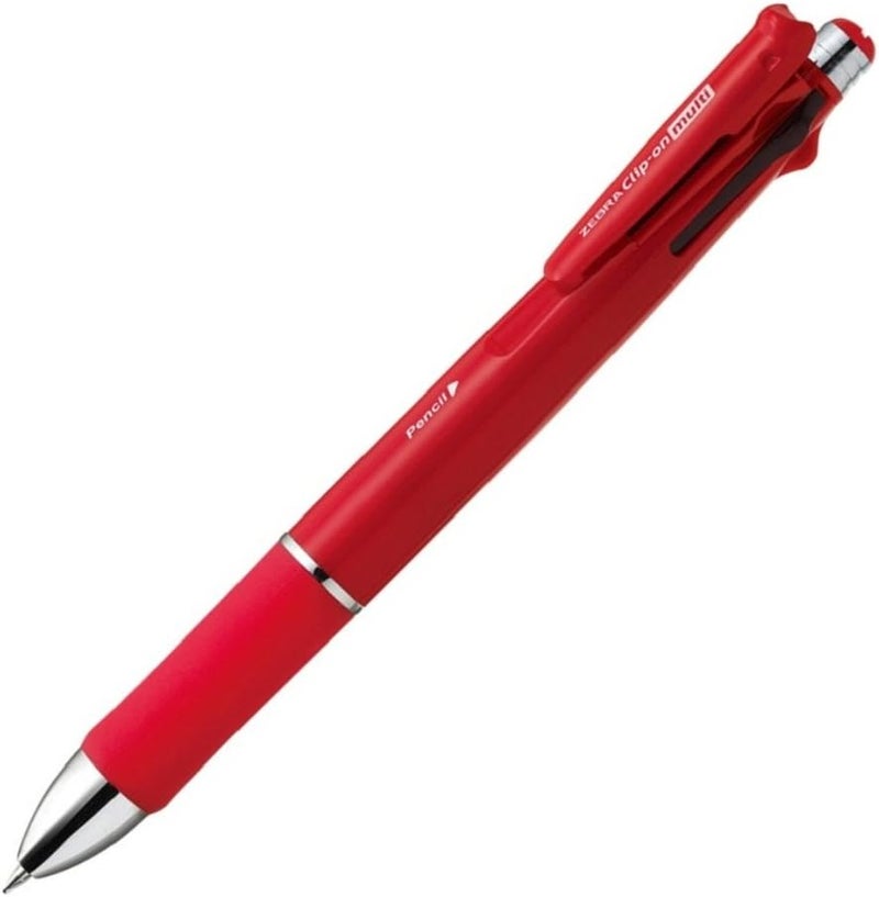 Zebra Technologies ZEBRA Clip-on multi 1000S Multifunctional Pen, 4 Color 0.7 mm Ballpoint and 0.5 mm Mechanical Pencil, Red Barrel (B4SA3-R) - Image 1