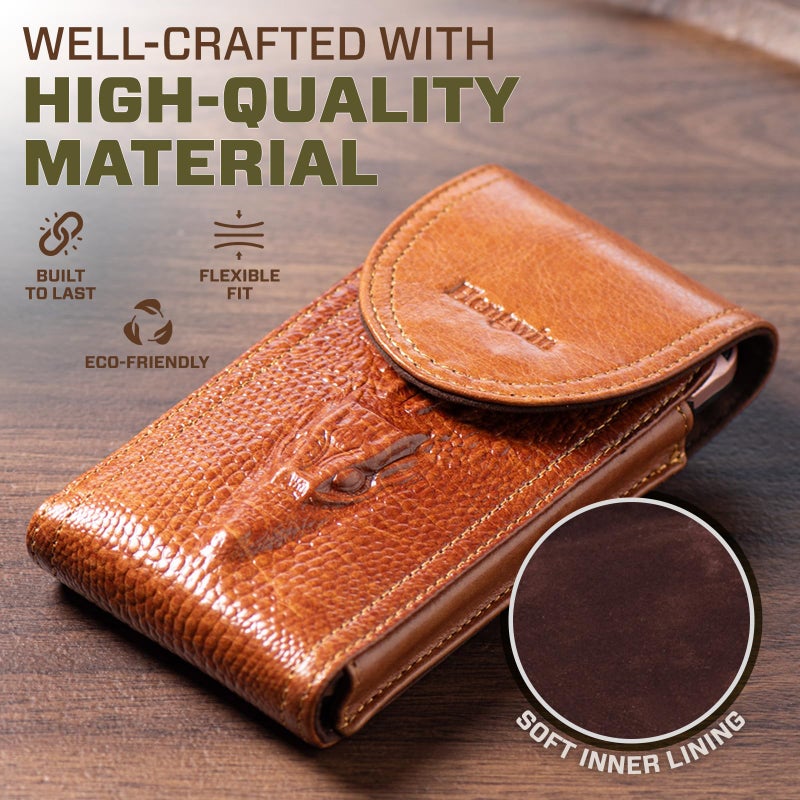 Hengwin Genuine Leather Phone Holster Fits for iPhone 16 Pro Max 15 Plus 14 Pro Max Samsung Galaxy A15 Note 9 8 S23+ S22+ S21 FE S20 Ultra Holster Waist Pouch Belt Clip Case Cell Phone Holder (Brown) - Image 3
