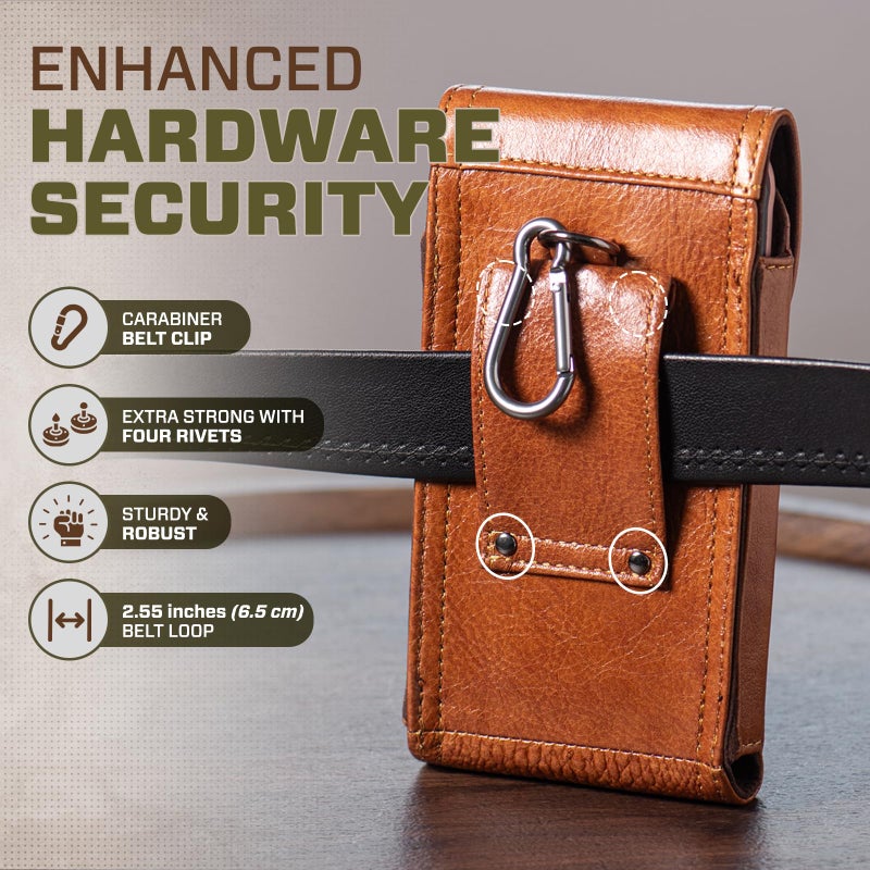 Hengwin Genuine Leather Phone Holster Fits for iPhone 16 Pro Max 15 Plus 14 Pro Max Samsung Galaxy A15 Note 9 8 S23+ S22+ S21 FE S20 Ultra Holster Waist Pouch Belt Clip Case Cell Phone Holder (Brown) - Image 5