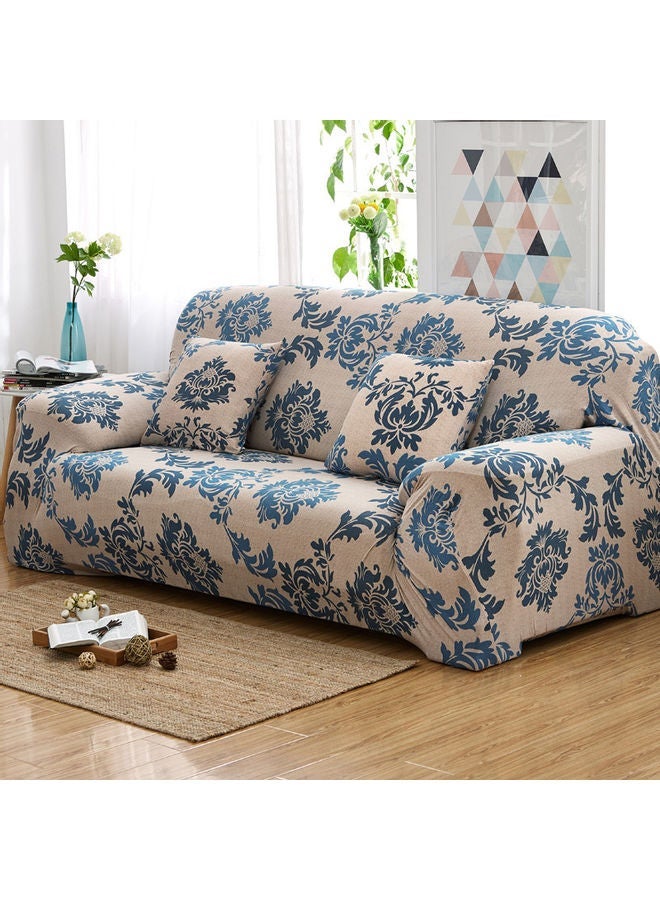 NIBEMINENT Flower Printed 3-Seater Sofa Cover Beige/Blue 190x230cm