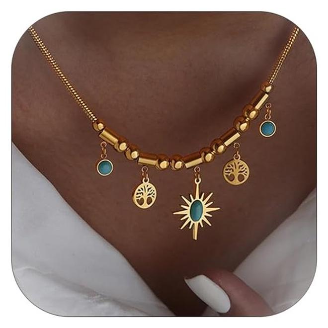 Radwa Azam Gold Charm Necklace with Dangling Pendants - Image 1