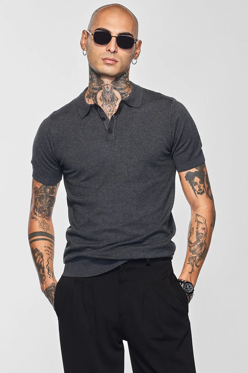 SNITCH Core Lab Grey Solid Polo T-Shirt