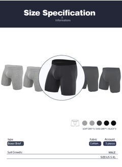 infino Men's 5-Pack Boxer Briefs - Mid-Rise, Anti-Chafing Stretch Cotton, Breathable Athletic Underwear in Assorted Colors (Black/Gray/Light Grey) - Available in L  - Image 5