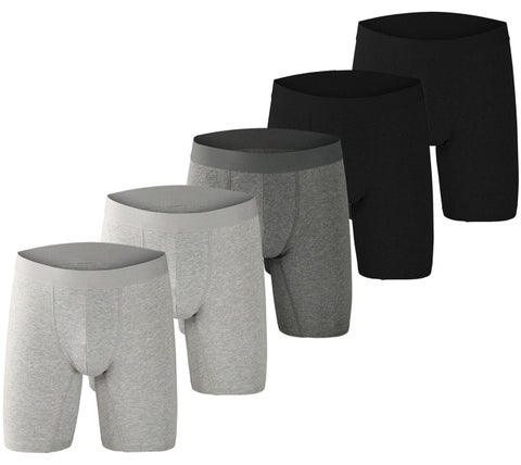 سراويل داخلية رجالية 5 قطع - متوسطة الارتفاع، قطن مطاطي مضاد للاحتكاك، ملابس داخلية رياضية قابلة للتنفس بألوان متنوعة (أسود/رمادي/رمادي فاتح) - متوفرة بالمقاسات L