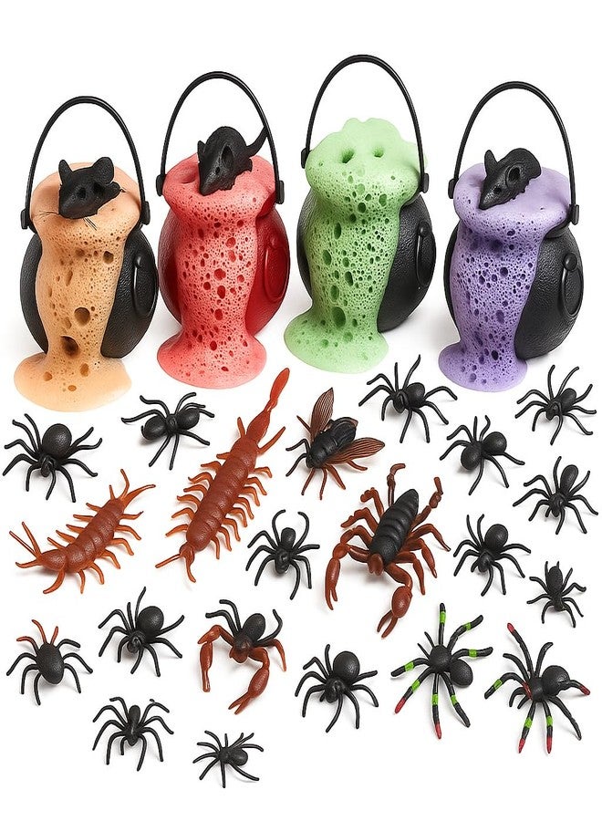 Relaxcation مجموعة هدايا قنابل الاستحمام لعيد الهالوين 4 قِدْرَات سحرية فوارة وفقاعات 7 أوقيات/كل قنبلة استحمام مع ألعاب مخيفة مفاجئة بداخلها للأطفال! هدية عيد الهالوين! 4 قِدْرَات! - Image 1