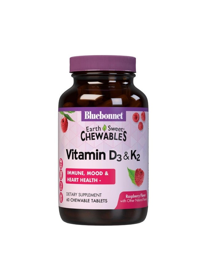 Bluebonnet Nutrition Vitamin D3 & K2 Earthsweet Chewable Tablets For Immune Mood & Heart Health* Soyfree Glutenfree Nongmo Kosher Dairy 60 Raspberry Flavor Chewable Tablets 60 Servings - Image 2
