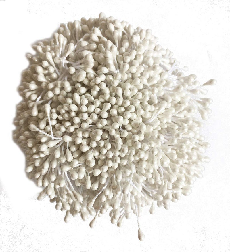 Artfen 1800 Pcs 1.5mm Mini Pearl Double Heads Flower Stamen Pistil Handmade Artificial Flowers Wedding Party Home Decoration DIY Christmas Scrapbook Accessories White - Image 1