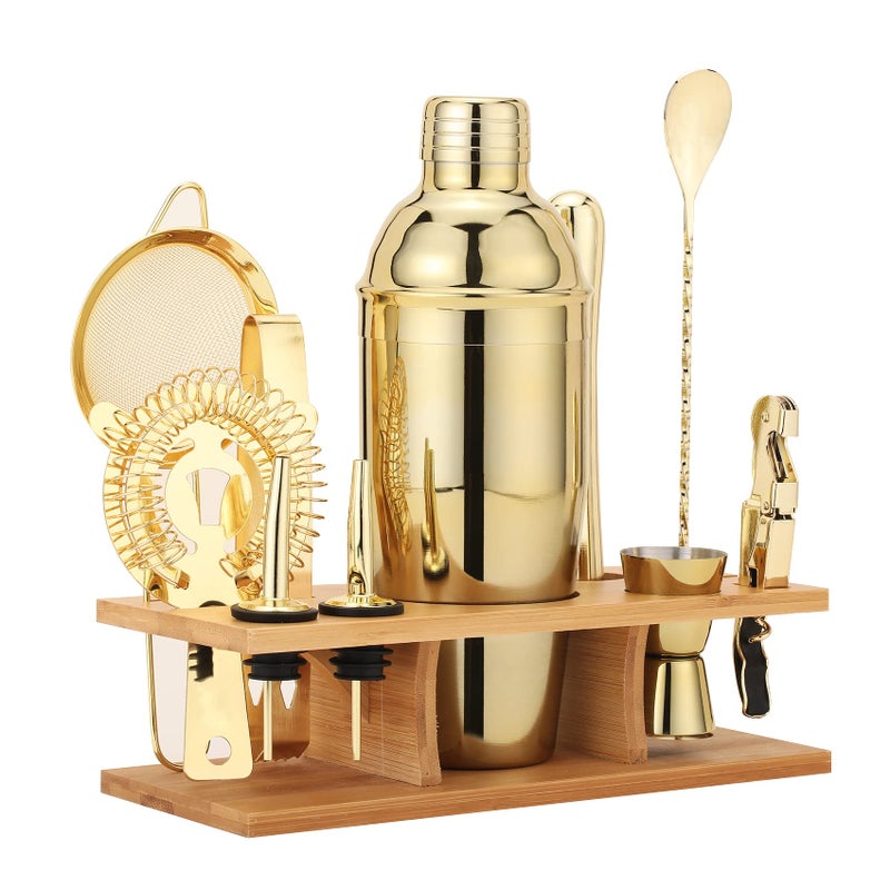 JNWINOG Shakers Bartending 11PcsCocktail Shaker Set Gold Drink Mixer with 25oz Martini ShakerMuddlerBar Spoon and More Professional for Home and BartenderGold