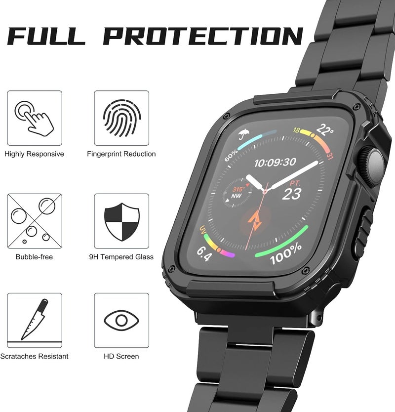 Adepoy 2 Pack Rugged Case Compatible for Apple Watch 42mm Series 3/2/1 with Tempered Glass Screen Protector, Military All Around Hard TPU Protective Cover Case Shockproof Bumper for iWatch Men 42mm - Image 3