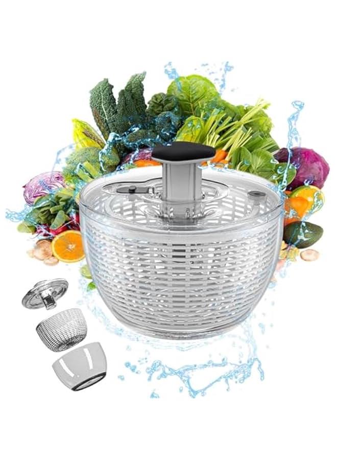 MIXDE Large Salad Spinner, Vegetable Washer Manual Reusable, Quick Dry, Versatile Professional Fruit Washer Spinner, Veggie Dryer Draining Basket Lid Removable, One-Handed Pump Fruit Bowl and Colander (6L） - Image 1
