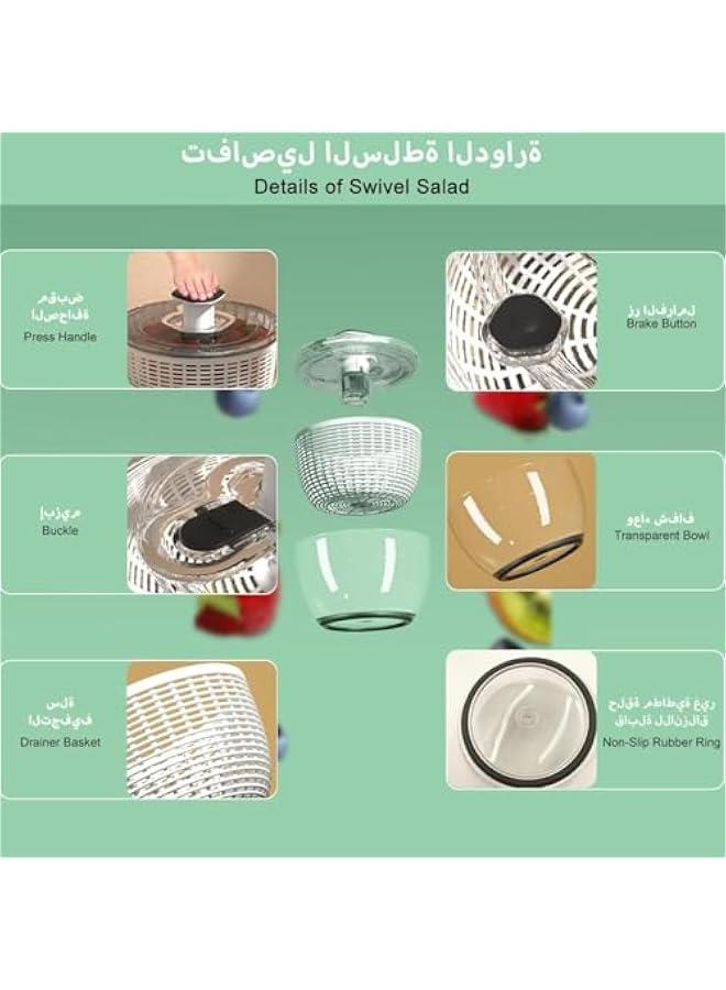 MIXDE Large Salad Spinner, Vegetable Washer Manual Reusable, Quick Dry, Versatile Professional Fruit Washer Spinner, Veggie Dryer Draining Basket Lid Removable, One-Handed Pump Fruit Bowl and Colander (6L） - Image 3