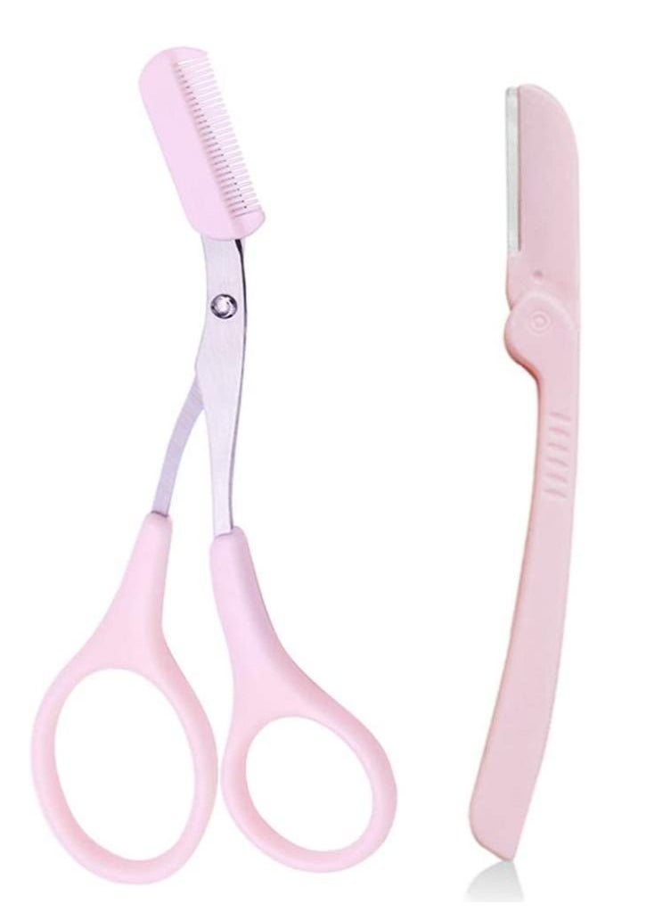 SYOSI Eyebrow Razor Eyebrow Trimmer and Eyebrow Scissors Kit Eyebrow Eyelash Trimmer Scissors Hair Cutting Tools Shaping Knife Makeup Tools Eyebrow Brush and Comb for Women and Men  - Image 1