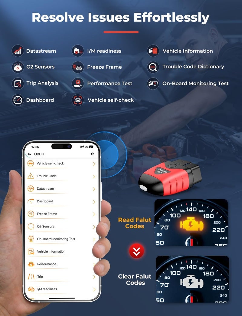 AUTOPHIX 3210 OBD2 Scanner Bluetooth, All-in-One Code Reader for Check Engine Light, Battery Test & Performance Monitoring Live Data, Wireless Auto Scan for 1996+ Cars, Works with iOS & Android - Image 1