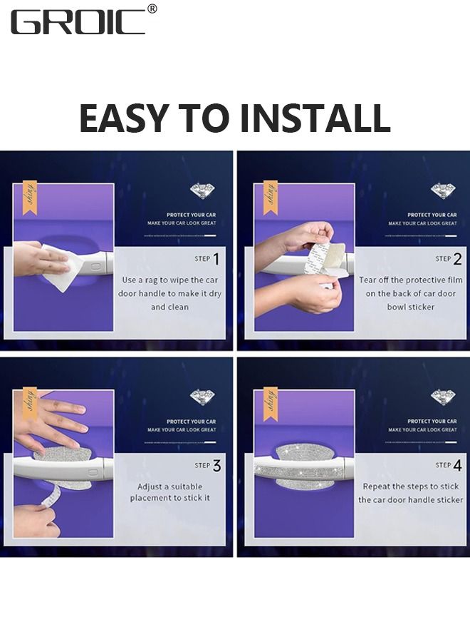 GROIC 8Pcs Rhinestone Bling Car Door Handle Protector Stickers,Universal Car Handle Cover, Bling Car Accessories Crystal Glitter Reflective Door Handle Stickers for Car Laptops Decoration  - Image 2