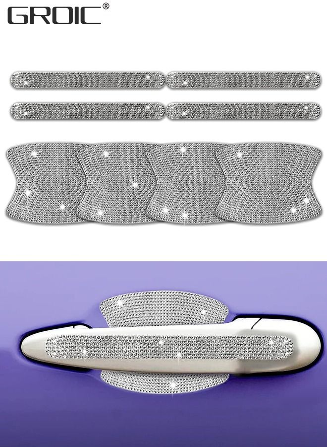 GROIC 8Pcs Rhinestone Bling Car Door Handle Protector Stickers,Universal Car Handle Cover, Bling Car Accessories Crystal Glitter Reflective Door Handle Stickers for Car Laptops Decoration  - Image 1