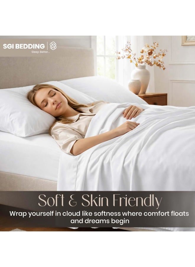 SGI bedding SGI 1000 TC Egyptian Cotton Queen Sheet Set – Premium Luxury 4-Piece Hotel Bedding, Ultra-Soft, Breathable, Cooling & Silky-Smooth, 16” Deep Pocket, Durable, Fade-Resistant & Elegant White - Image 5